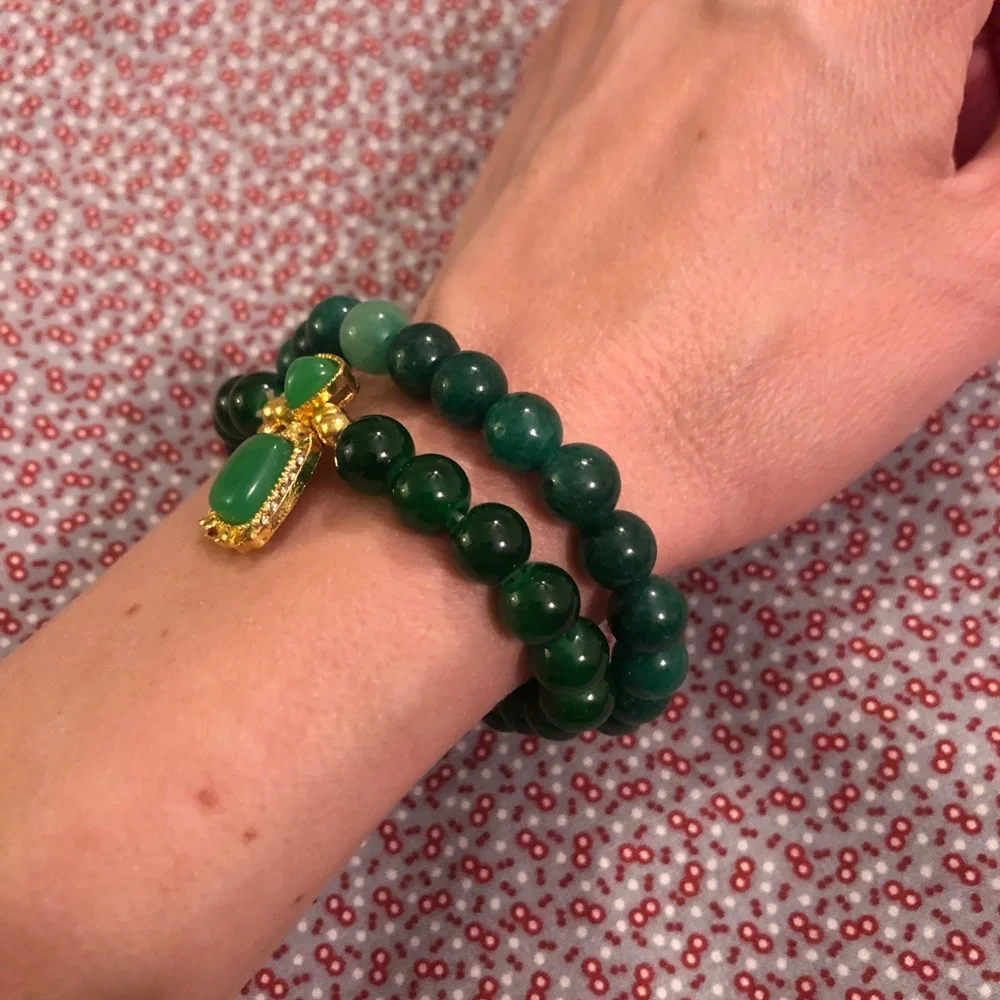 Elegant Green Beaded Bracelet Set of 2 Bracelets
